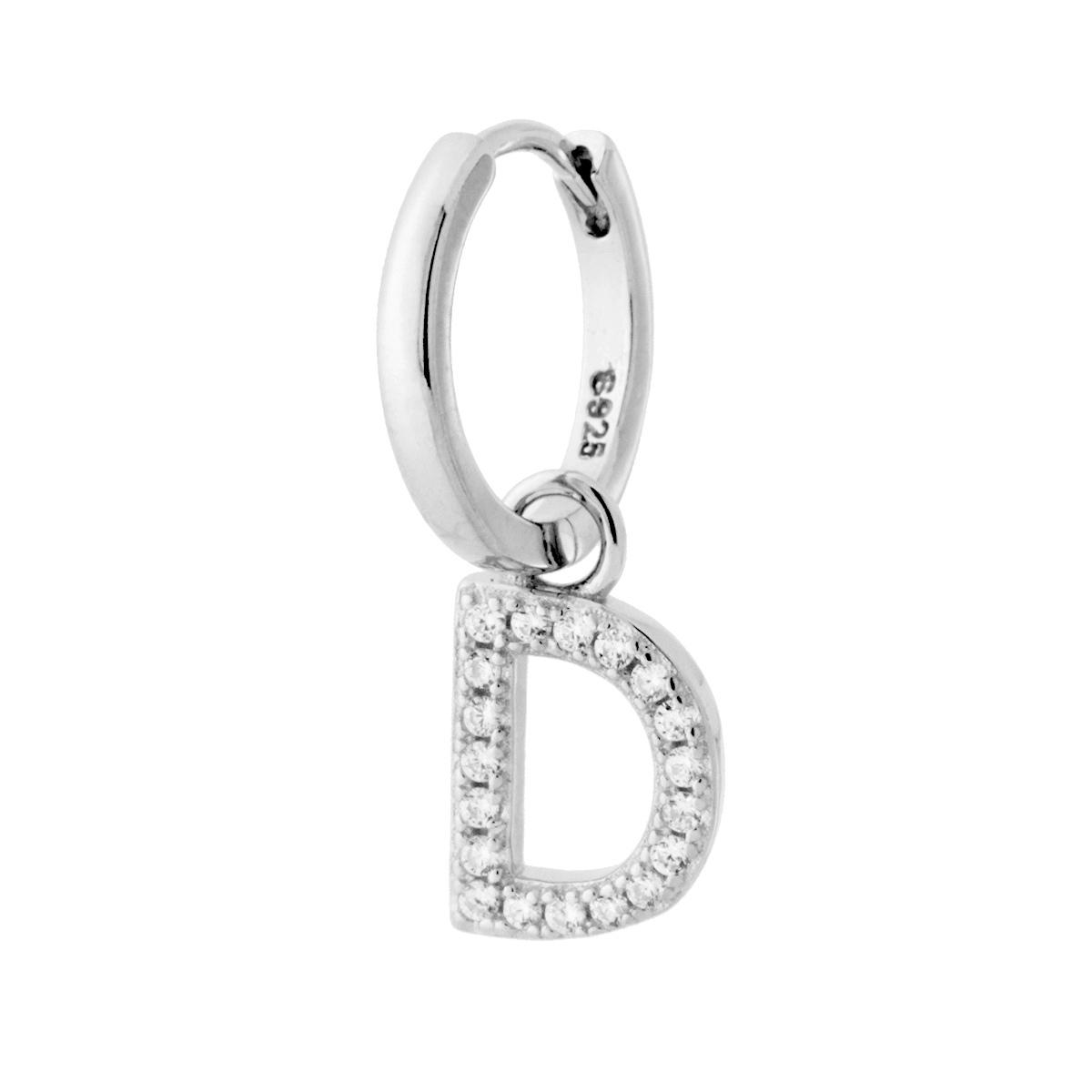 Orecchino Cerchio con Lettera e Zirconi Bianchi in ARGENTO 925 Galvanica Rodio