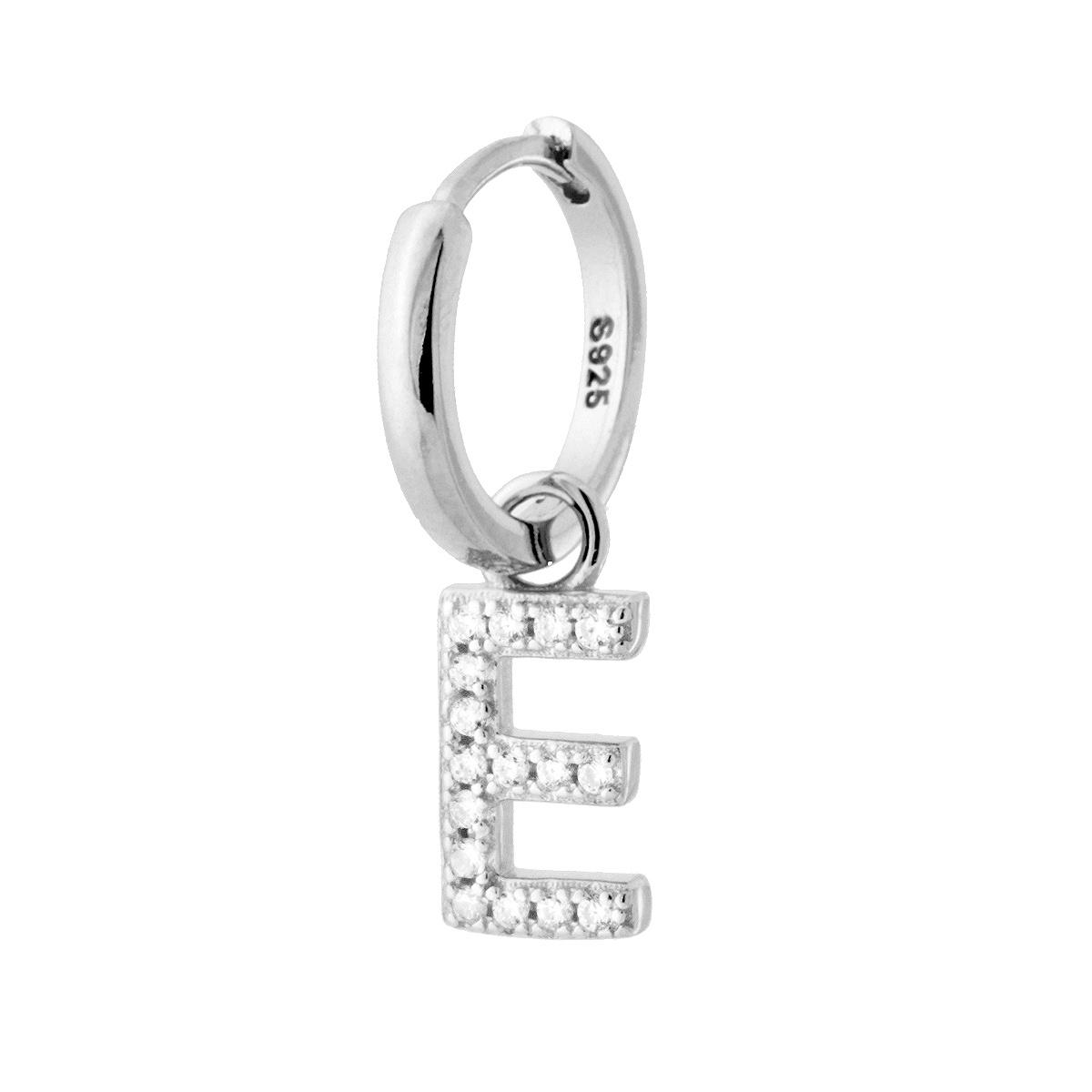 Orecchino Cerchio con Lettera e Zirconi Bianchi in ARGENTO 925 Galvanica Rodio