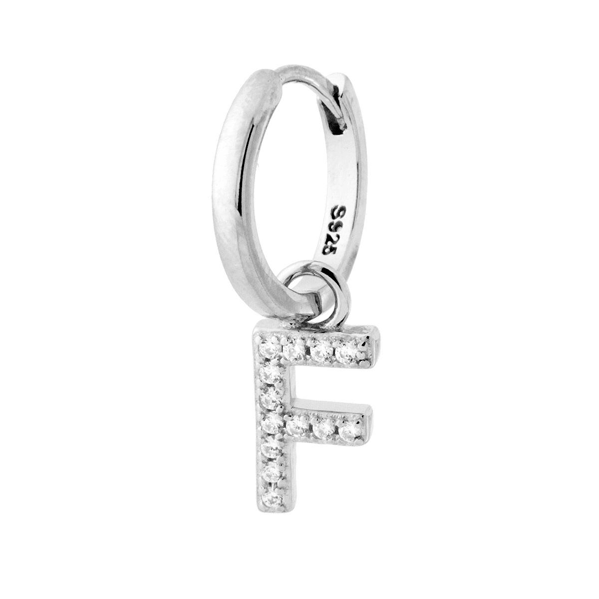Orecchino Cerchio con Lettera e Zirconi Bianchi in ARGENTO 925 Galvanica Rodio