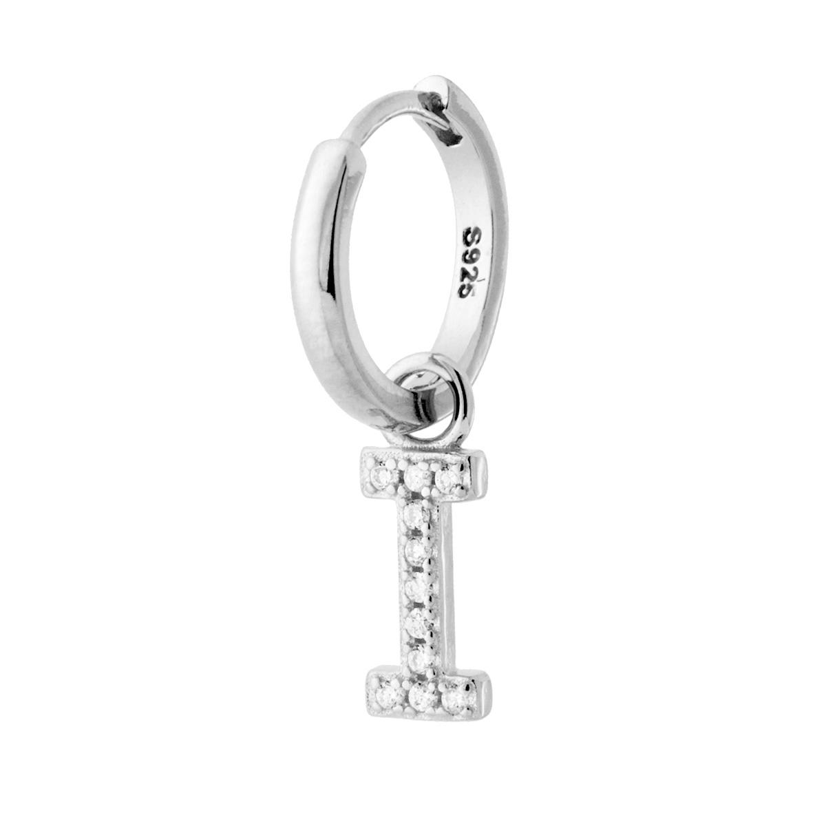 Orecchino Cerchio con Lettera e Zirconi Bianchi in ARGENTO 925 Galvanica Rodio