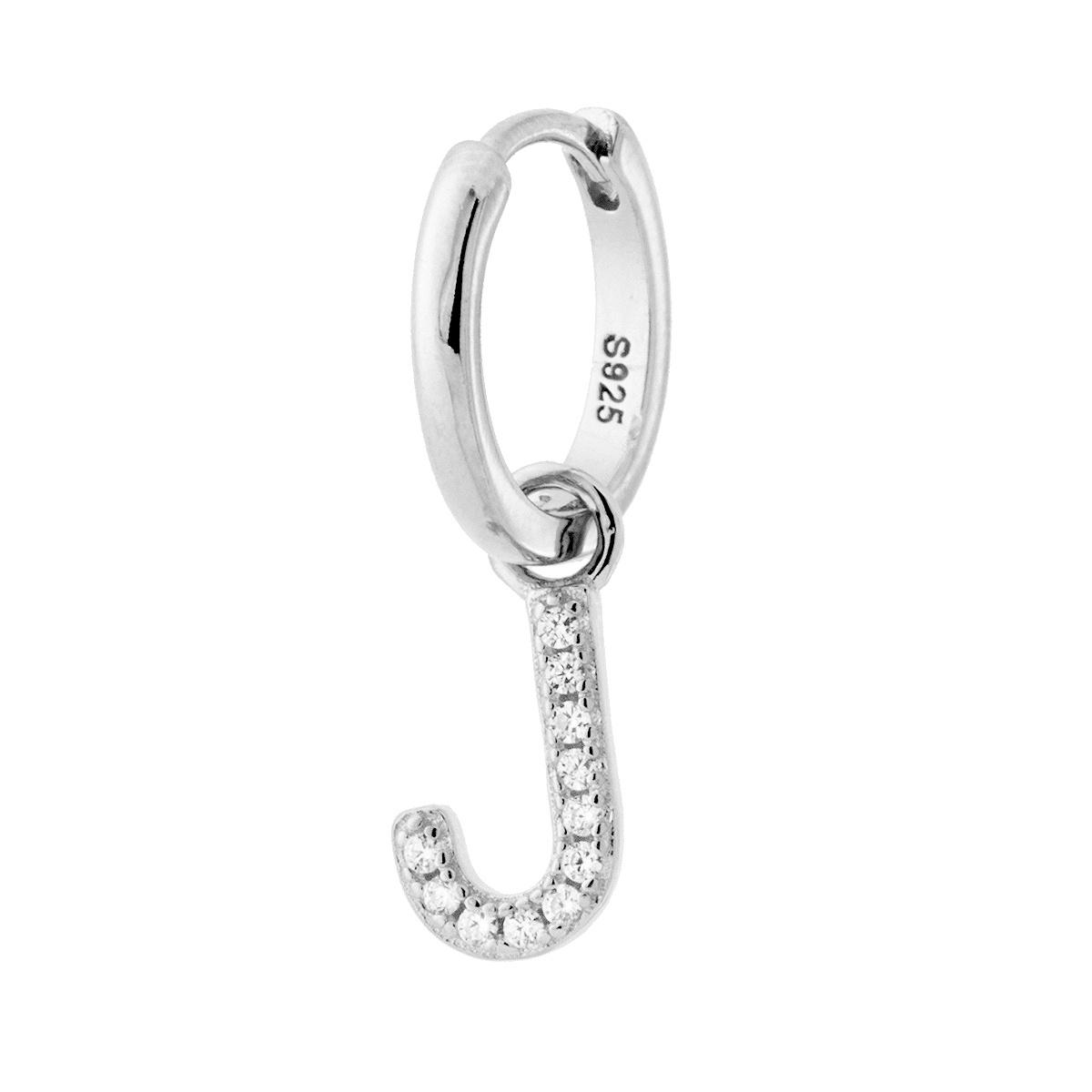Orecchino Cerchio con Lettera e Zirconi Bianchi in ARGENTO 925 Galvanica Rodio