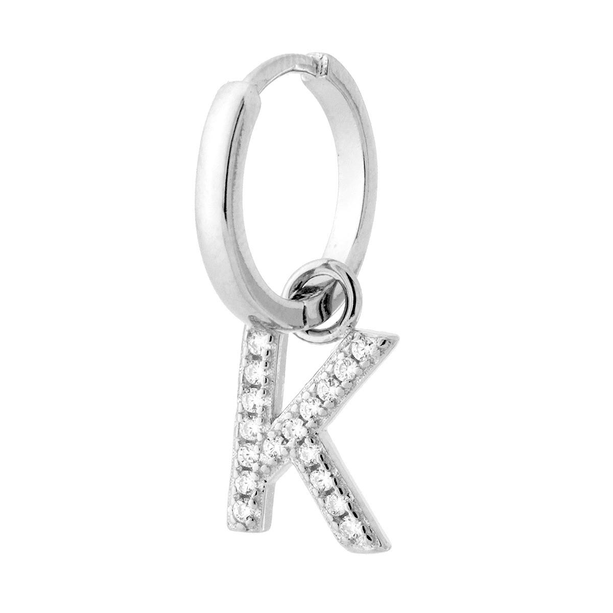 Orecchino Cerchio con Lettera e Zirconi Bianchi in ARGENTO 925 Galvanica Rodio