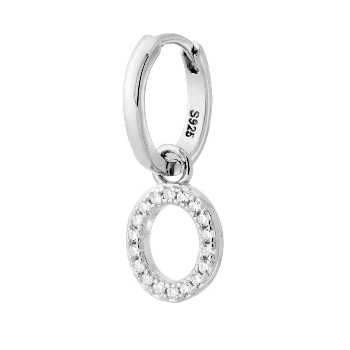 Orecchino Cerchio con Lettera e Zirconi Bianchi in ARGENTO 925 Galvanica Rodio