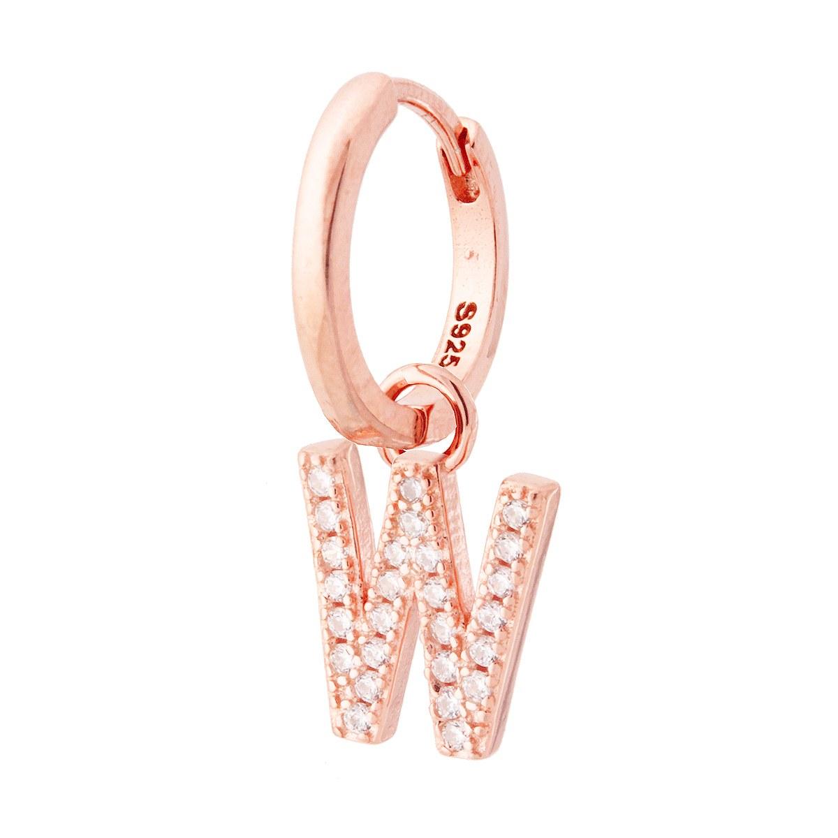 Orecchino Cerchio con Lettera e Zirconi Bianchi in ARGENTO 925 Galvanica Rosa