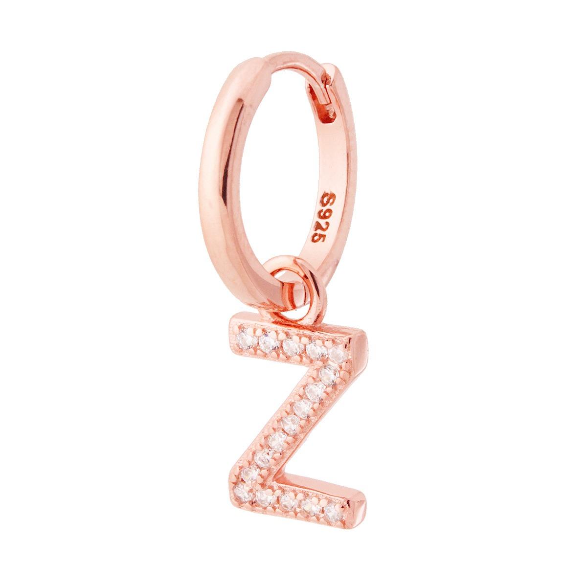 Orecchino Cerchio con Lettera e Zirconi Bianchi in ARGENTO 925 Galvanica Rosa