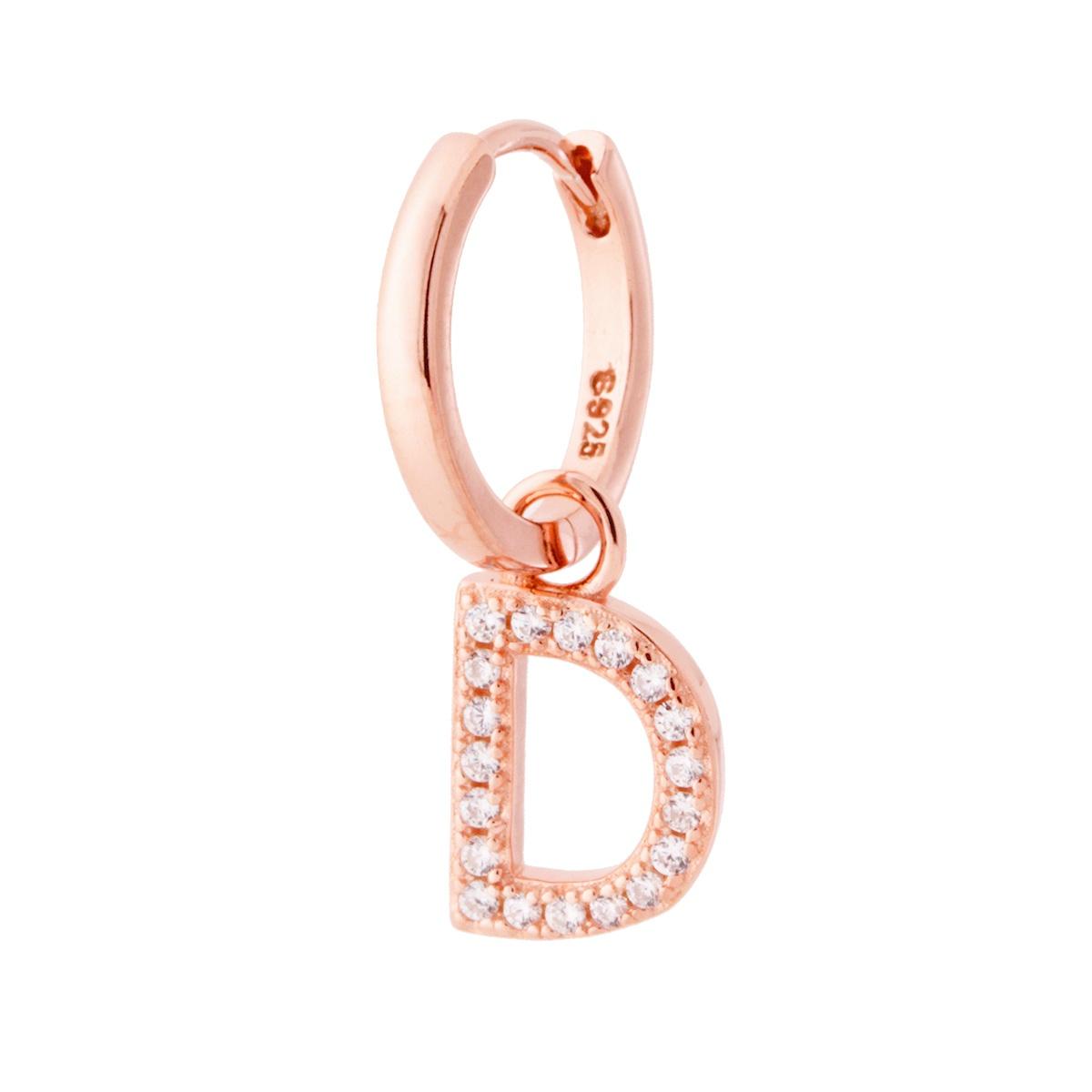 Orecchino Cerchio con Lettera e Zirconi Bianchi in ARGENTO 925 Galvanica Rosa