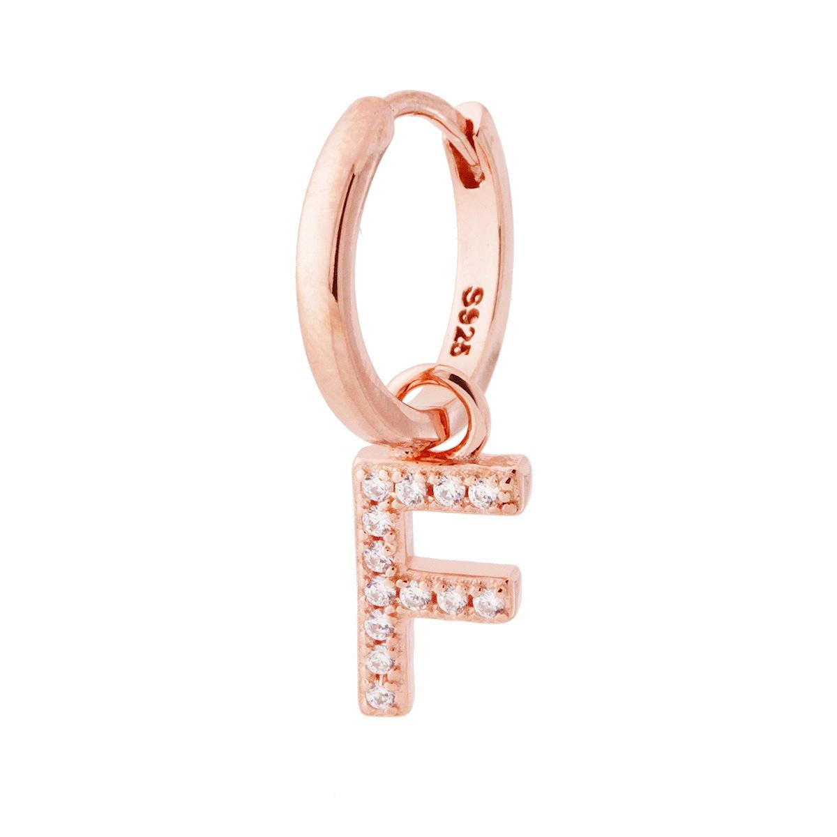 Orecchino Cerchio con Lettera e Zirconi Bianchi in ARGENTO 925 Galvanica Rosa