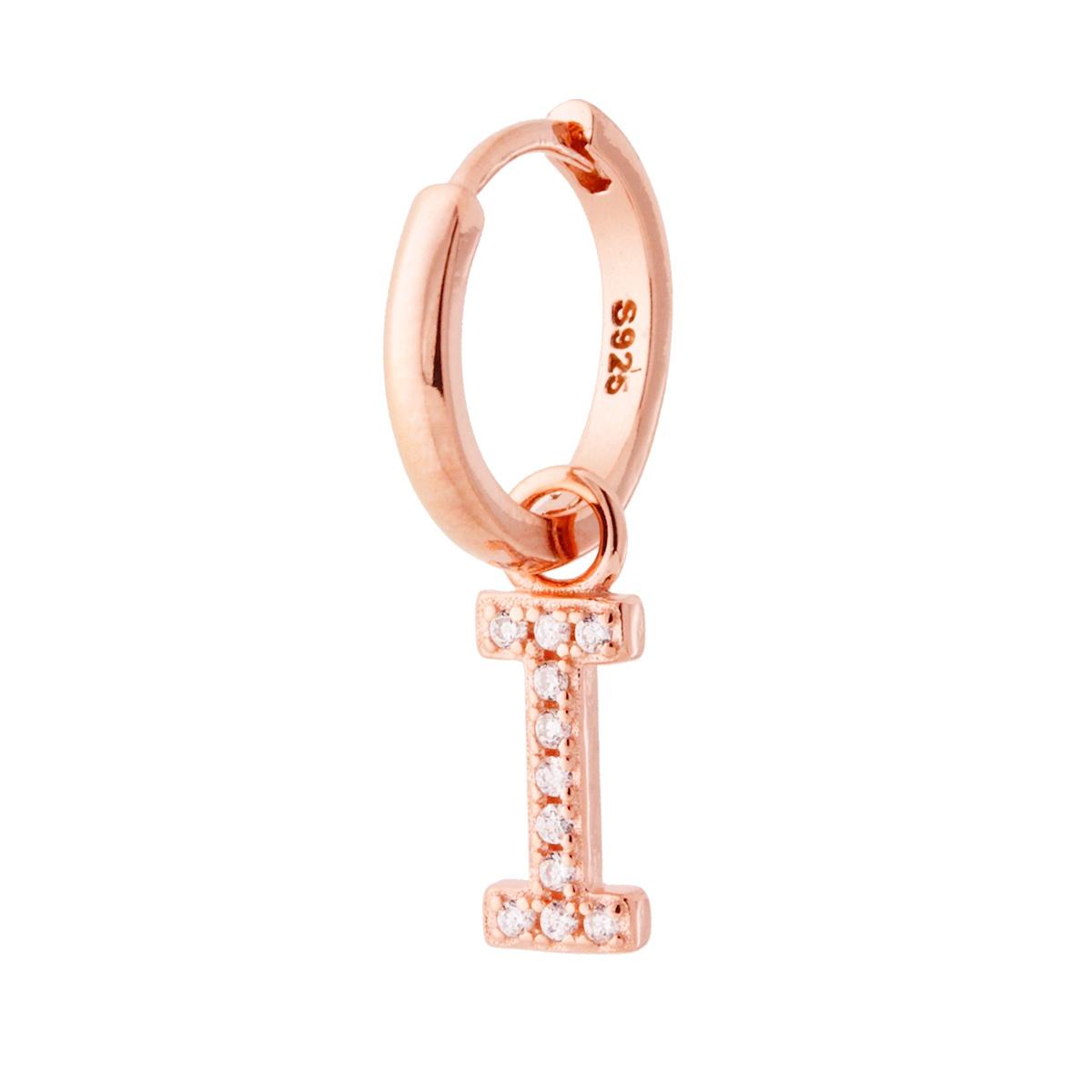 Orecchino Cerchio con Lettera e Zirconi Bianchi in ARGENTO 925 Galvanica Rosa