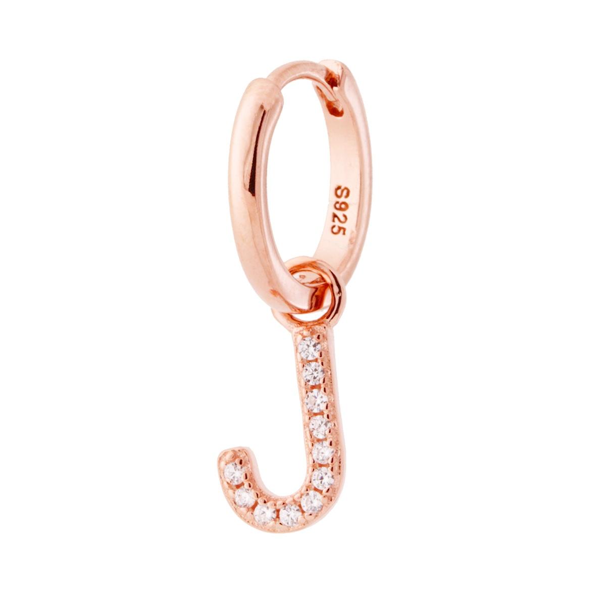 Orecchino Cerchio con Lettera e Zirconi Bianchi in ARGENTO 925 Galvanica Rosa