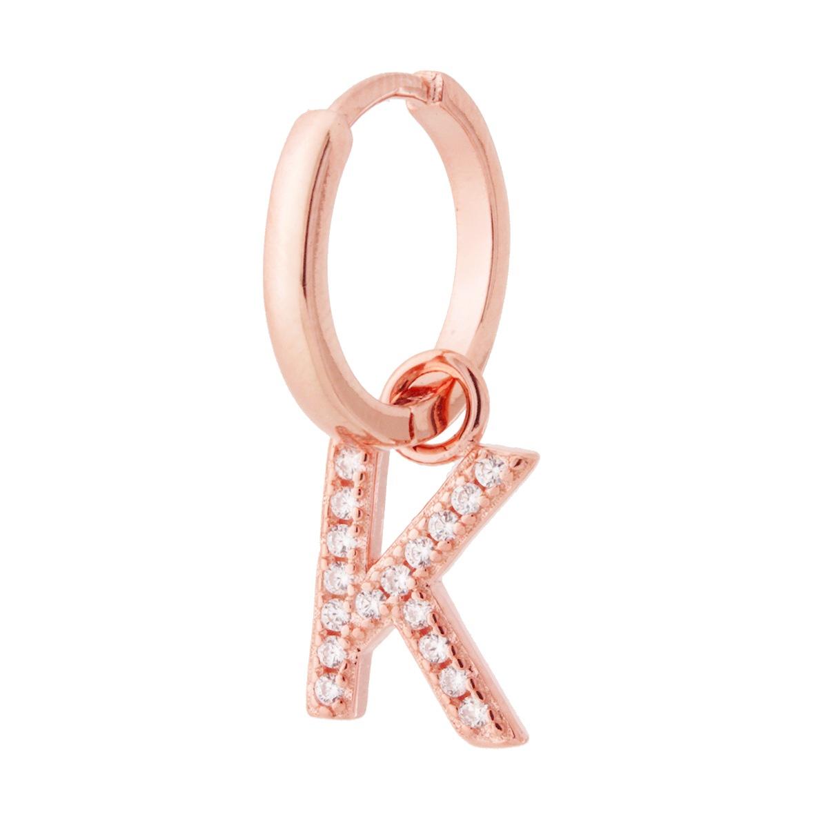 Orecchino Cerchio con Lettera e Zirconi Bianchi in ARGENTO 925 Galvanica Rosa