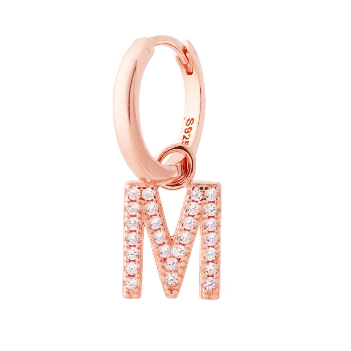 Orecchino Cerchio con Lettera e Zirconi Bianchi in ARGENTO 925 Galvanica Rosa