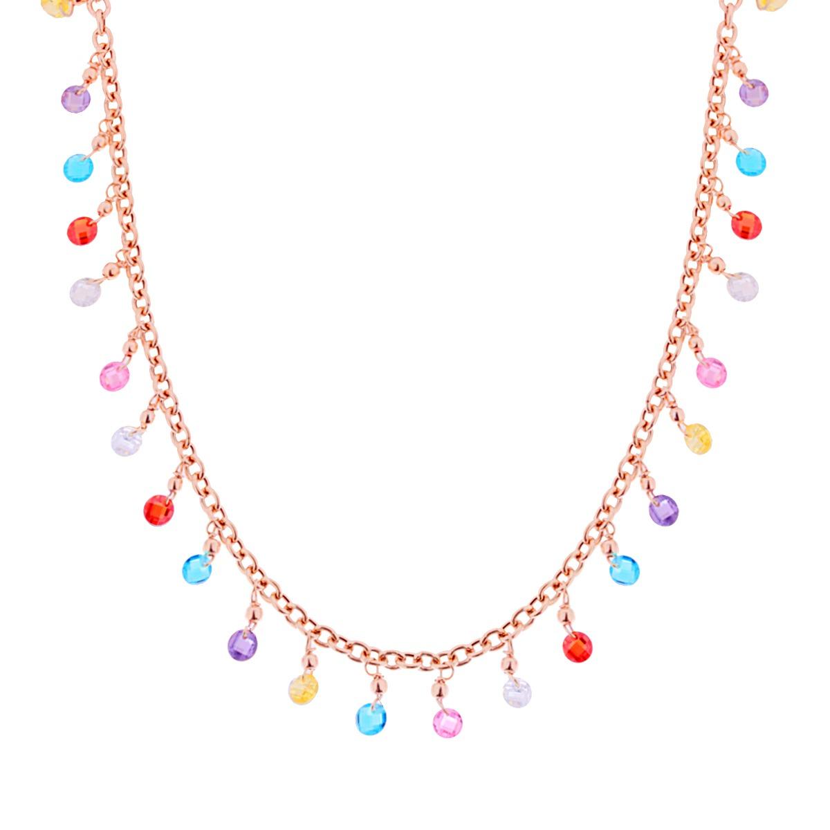 Collana catena Grumetta con Crystal multicolor pendenti in ARGENTO 925 Galvanica Rosa