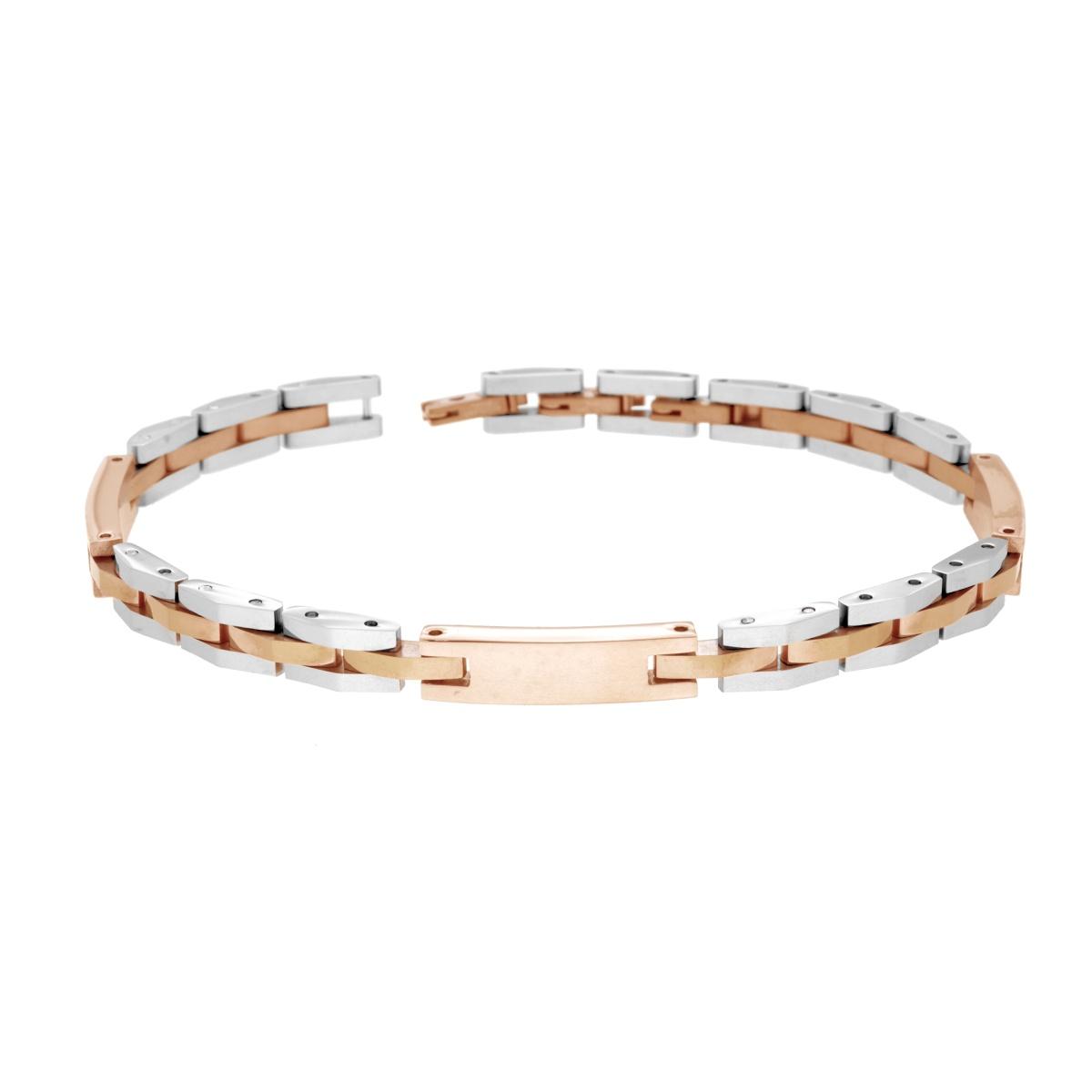 Bracciale Uomo Maglia Imperniata con Catena e Targhe Rosa in ACCIAIO