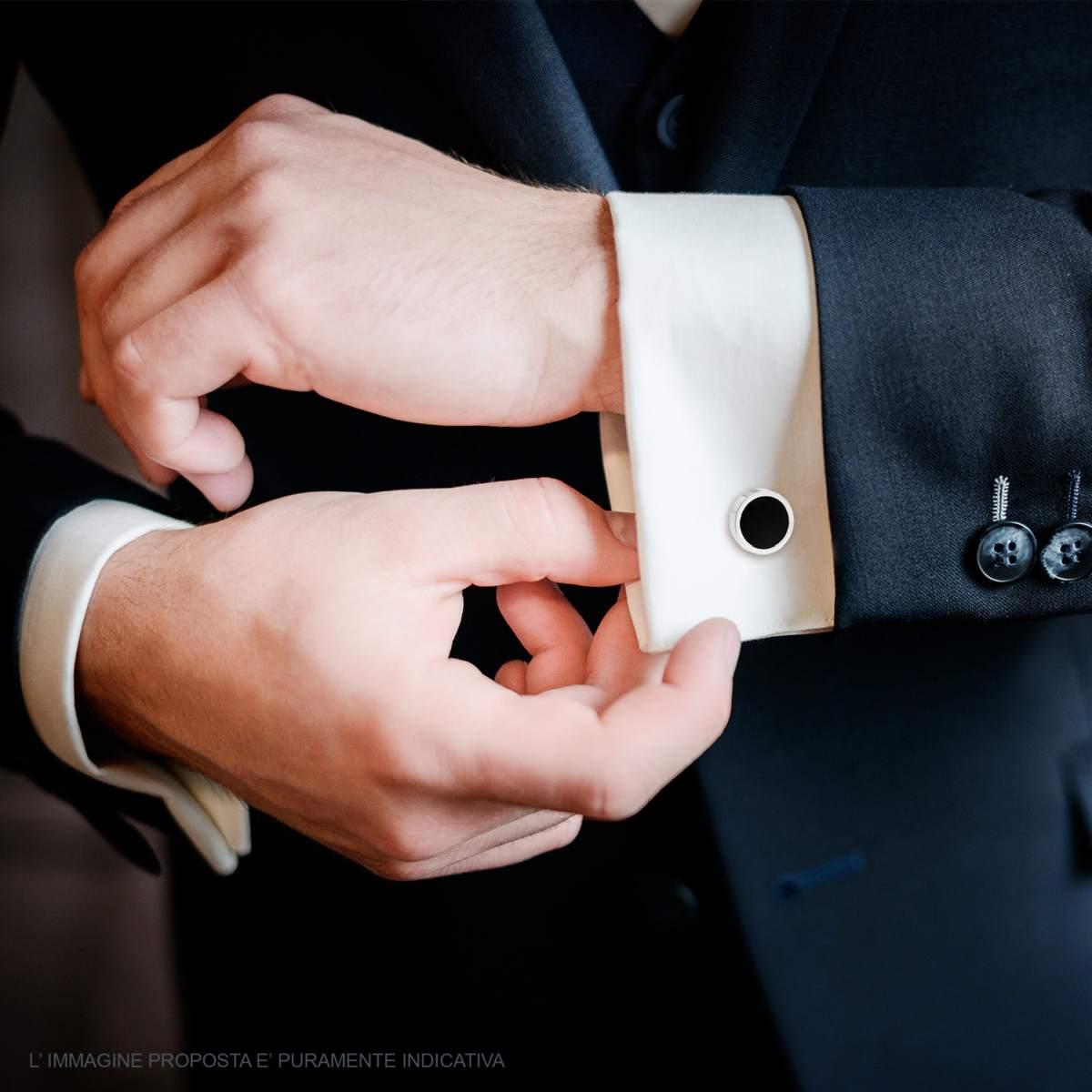 Accessori Gemelli Tondi con Onice Nero in ACCIAIO