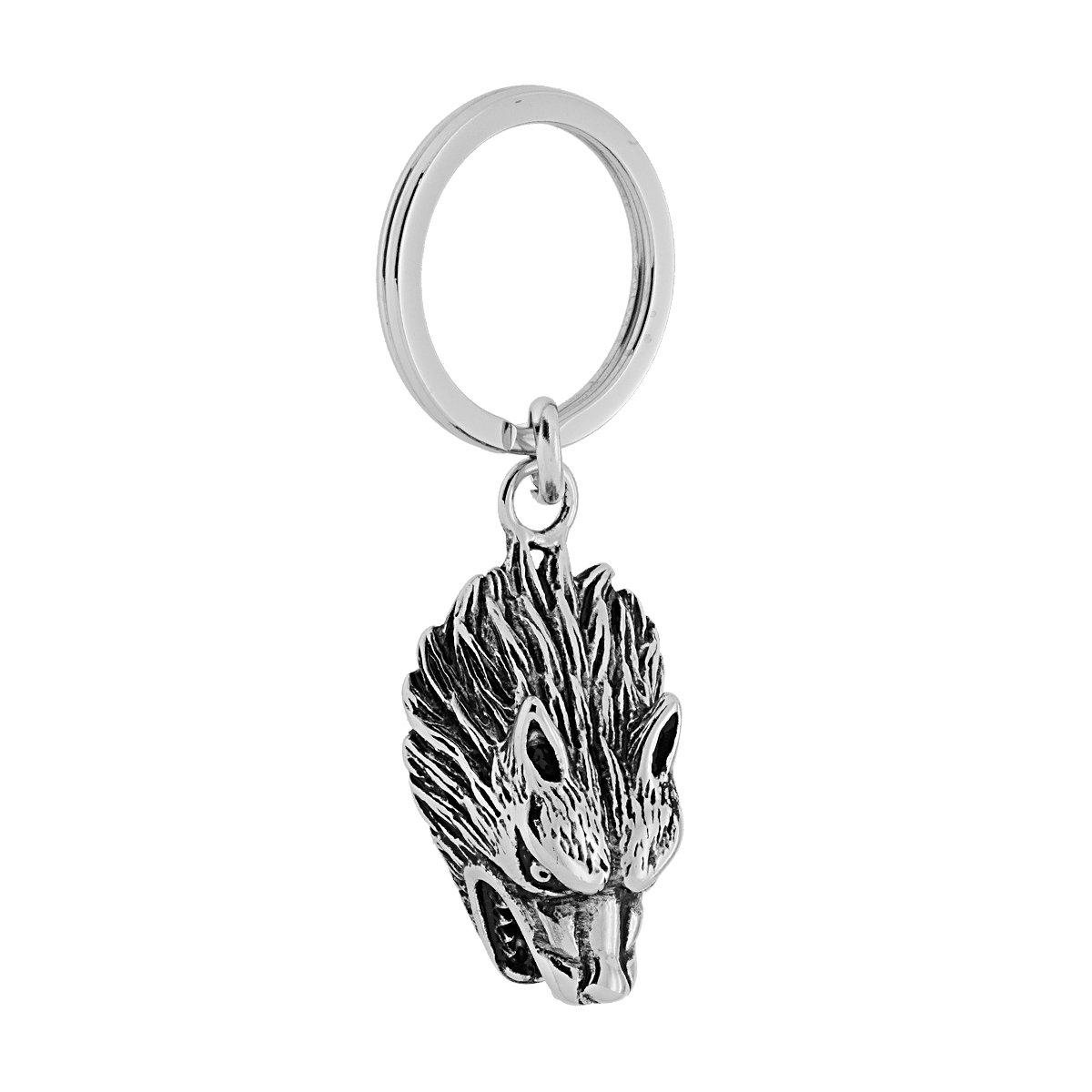 Portachiavi Uomo Donna ad anello con soggetto Testa di Lupo in ACCIAIO