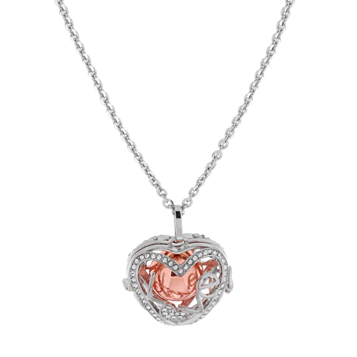 Collana Catena Forzatina Chiama Angeli Cuore Love con Zirconi Bianchi Sfera Colore Rosato in ACCIAIO