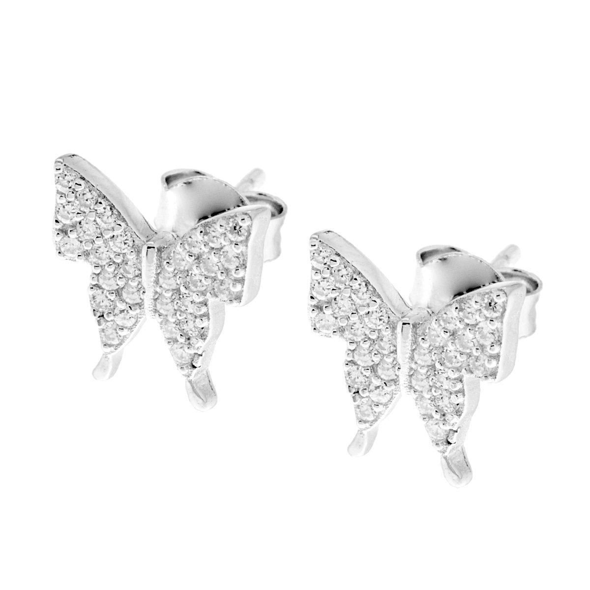 Orecchini Farfalla con Zirconi Bianchi in ARGENTO 925 Galvanica Rodio