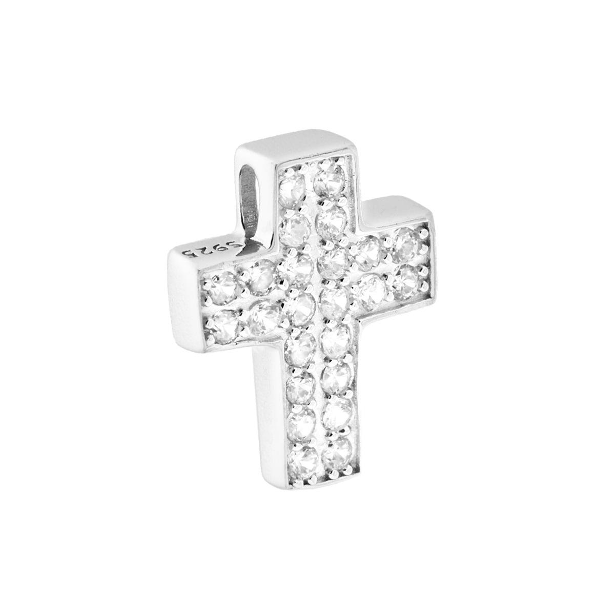 Pendente Croce con Zirconi Bianchi in ARGENTO 925 Galvanica Rodio