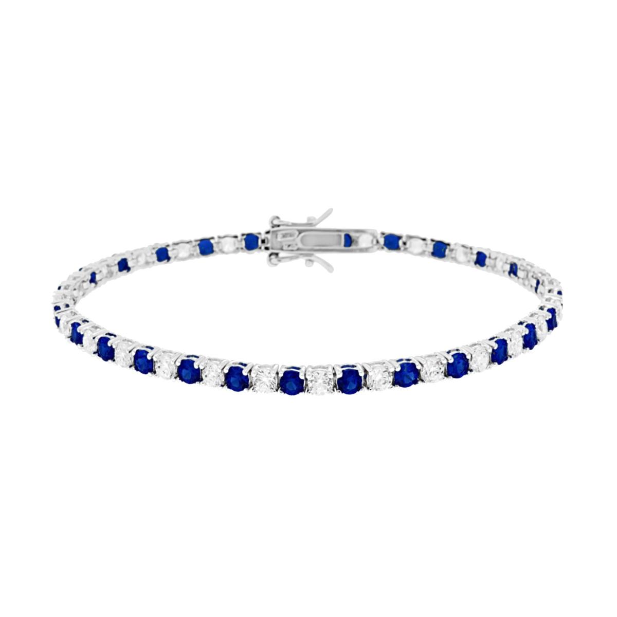 Bracciale Tennis Griffe cm 18 con Zirconi mm 3 Bianchi e Blu Zaffiro alternati in ARGENTO 925 Galvanica Rodio