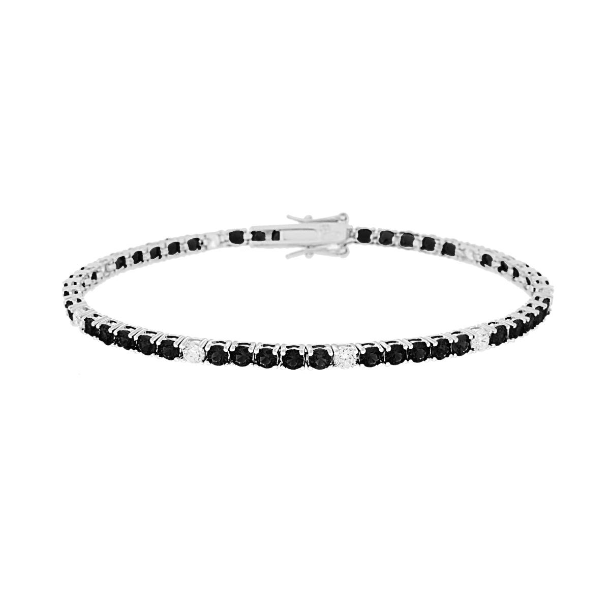 Bracciale Tennis Griffe cm 18 con Zirconi mm 3 Neri e Bianchi alternati in ARGENTO 925 Galvanica Rodio