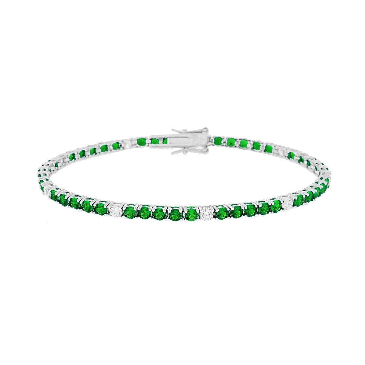 Bracciale Tennis Griffe cm 18 con Zirconi mm 3 Verde Smeraldo e Bianco alternati in ARGENTO 925 Galvanica Rodio