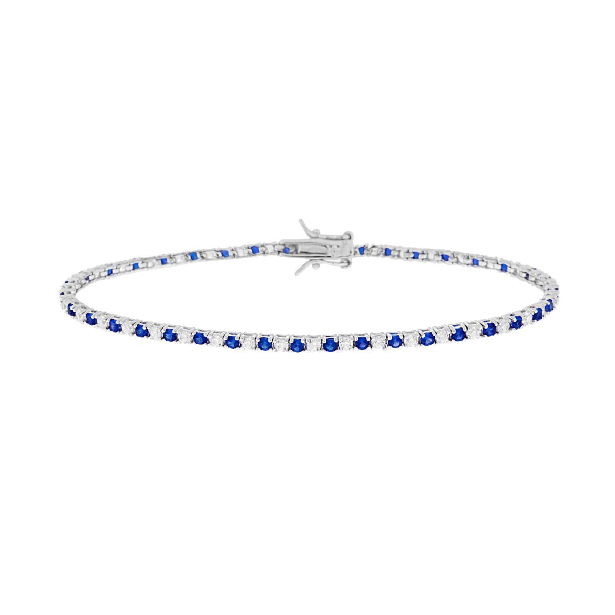 Bracciale Tennis Griffe cm 18 con Zirconi mm 2 Bianchi e Blu Zaffiro alternati in ARGENTO 925 Galvanica Rodio