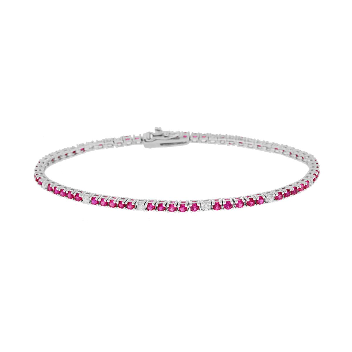 Bracciale Tennis Griffe cm 18 con Zirconi mm 2 Rosso Rubino e Bianco alternati in ARGENTO 925 Galvanica Rodio