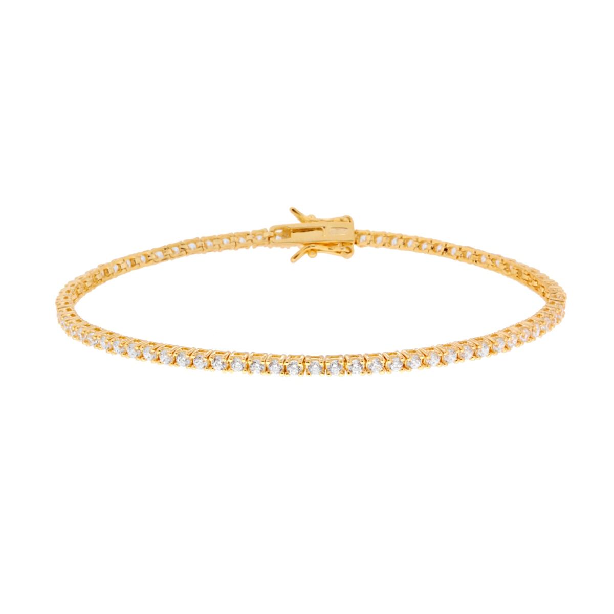 Bracciale Tennis Griffe cm 21 con Zirconi mm 2 Bianchi in ARGENTO 925 Galvanica Oro