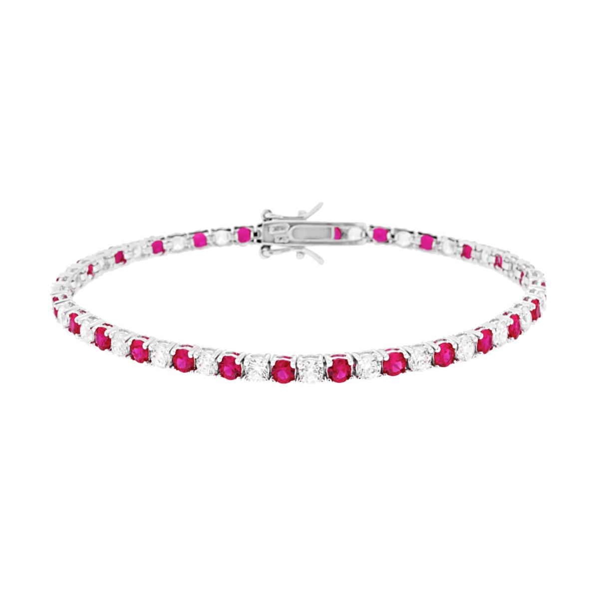 Bracciale Tennis Griffe cm 18 con Zirconi mm 3 Bianchi e Rosso Rubino alternati in ARGENTO 925 Galvanica Rodio