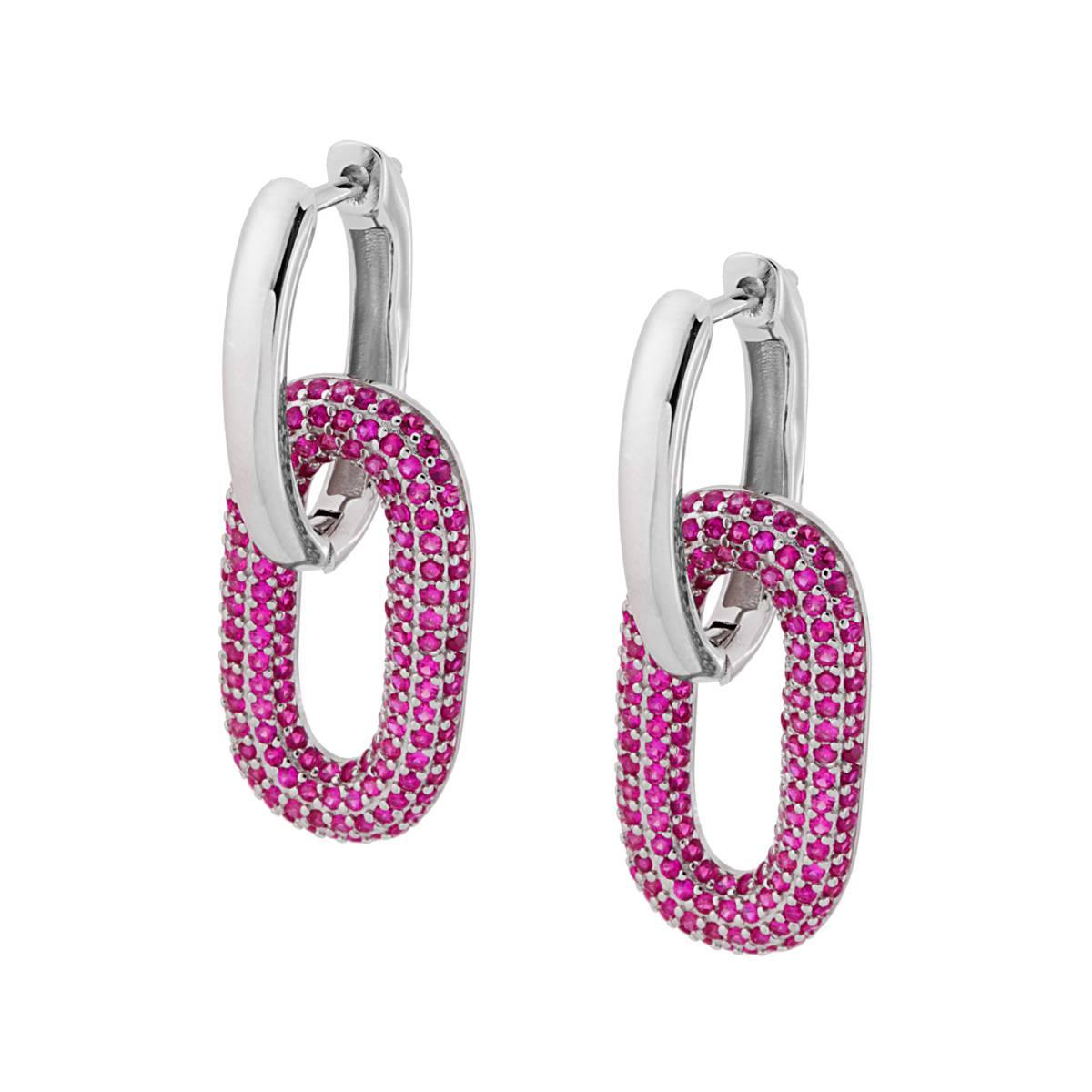 Orecchini Chiusura Inglese con Ovale pendente e Zirconi Rosso Rubino in ARGENTO 925 Galvanica Rodio