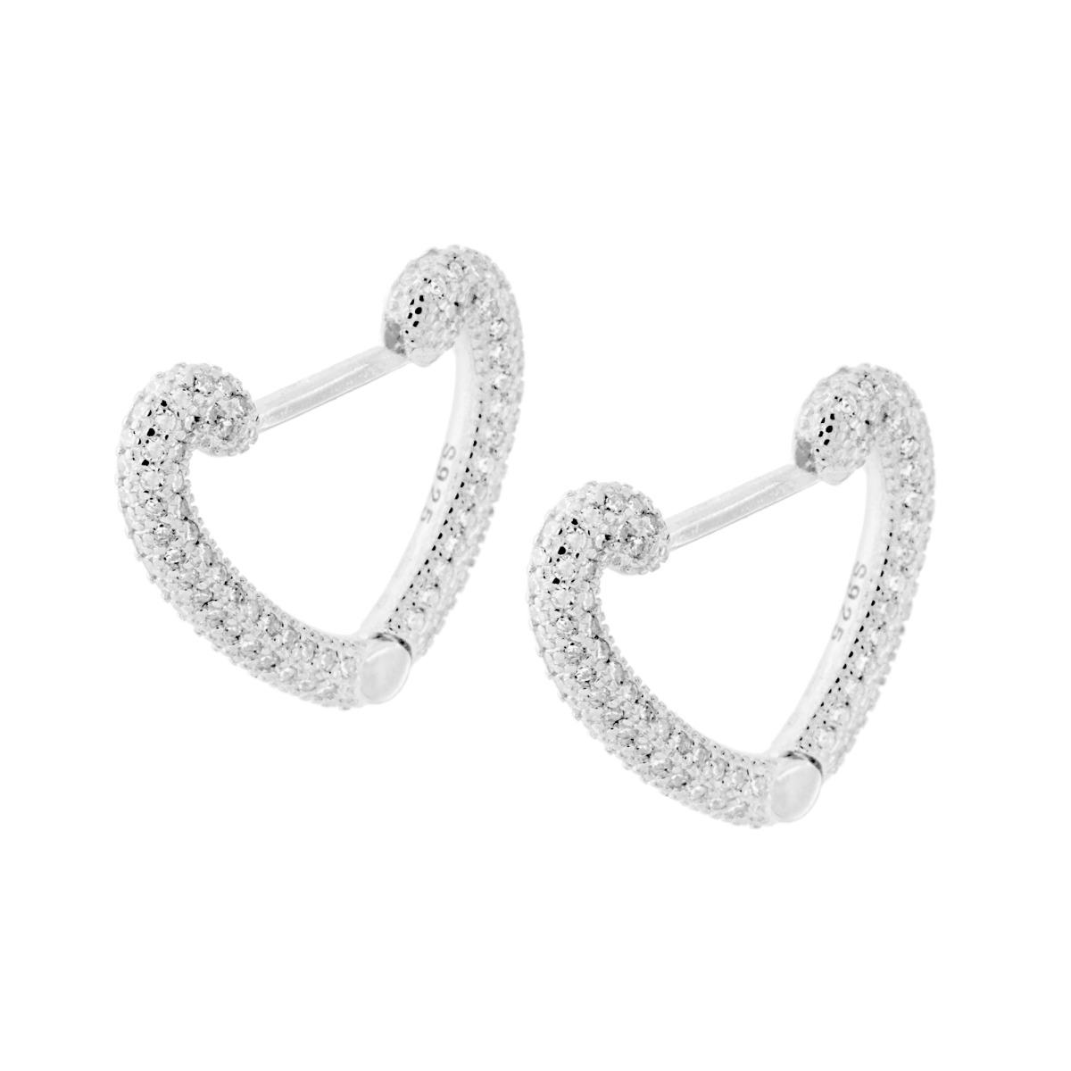 Orecchini Cuore con Zirconi Bianchi in ARGENTO 925 Galvanica Rodio