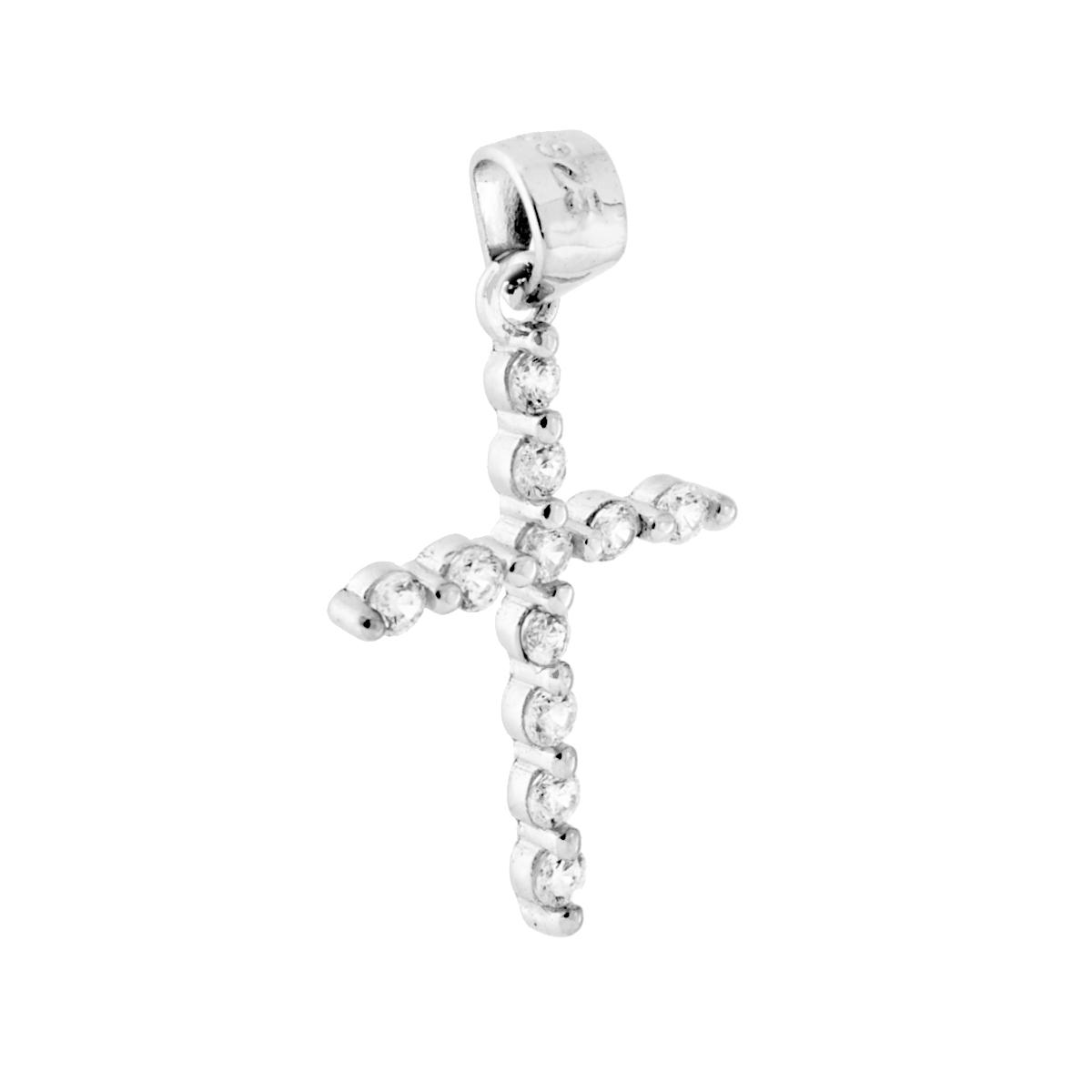 Ciondolo Croce con Zirconi Bianchi in ARGENTO 925 Galvanica Rodio