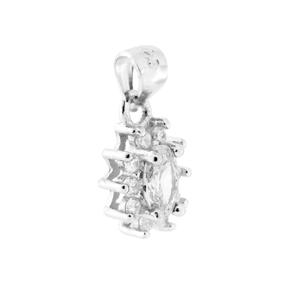 Ciondolo Zircone Ovale Bianco contornato da Zirconi Bianchi in ARGENTO 925 Galvanica Rodio