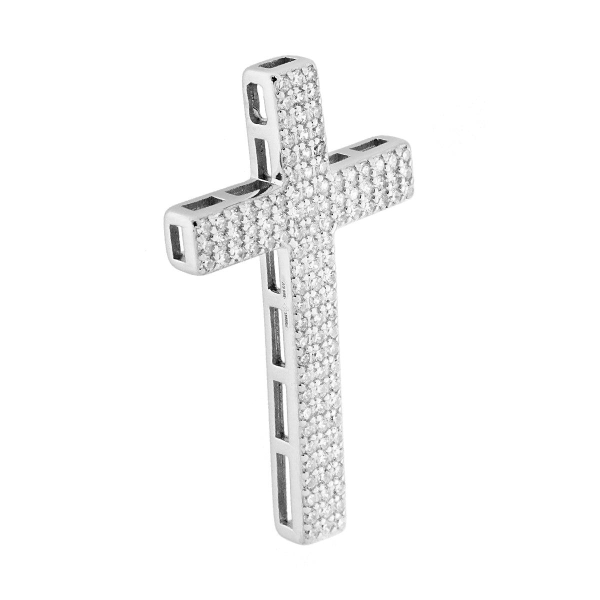 Ciondolo Croce con Zirconi Bianchi in ARGENTO 925 Galvanica Rodio