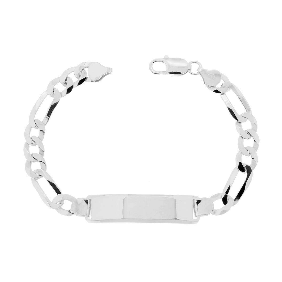 Bracciale Targa con catena Figaro 3 + 1 mm 8 cm 21 in ARGENTO 925 Galvanica Rodio