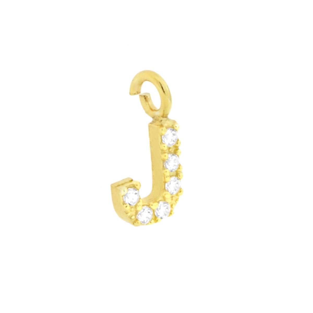 Ciondolo Lettera Iniziale Nome 11 mm con Zirconi Bianchi in ARGENTO 925 Galvanica Oro