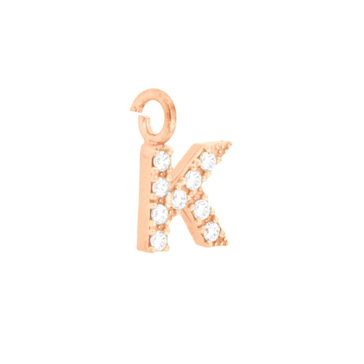 Ciondolo Lettera Iniziale Nome 11 mm con Zirconi Bianchi in ARGENTO 925 Galvanica Rosa