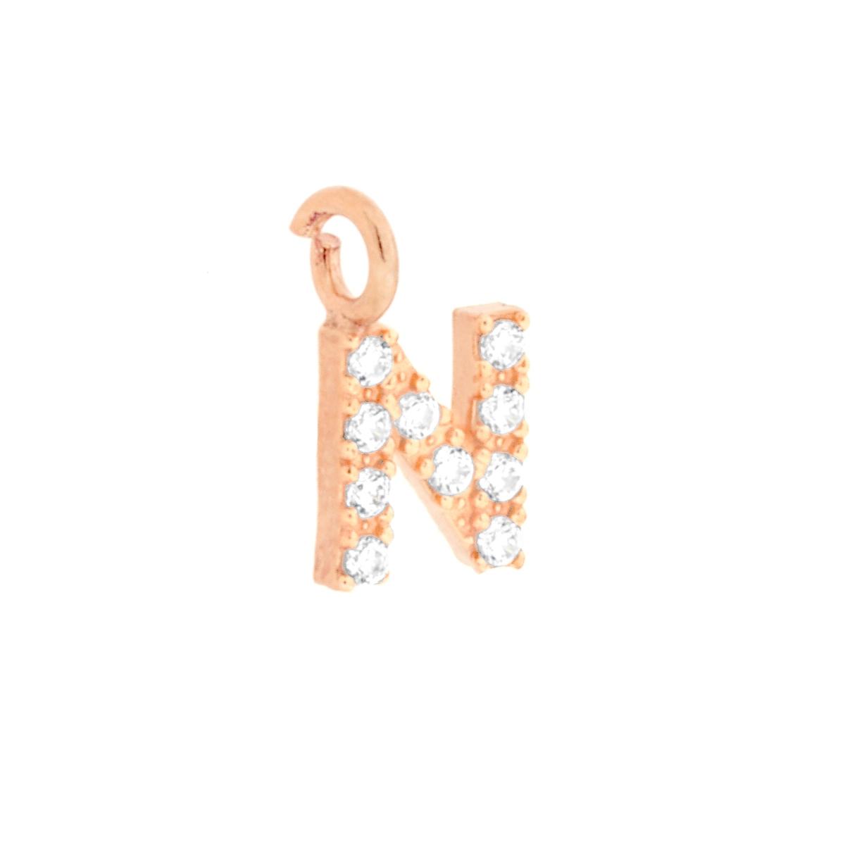 Ciondolo Lettera Iniziale Nome 11 mm con Zirconi Bianchi in ARGENTO 925 Galvanica Rosa