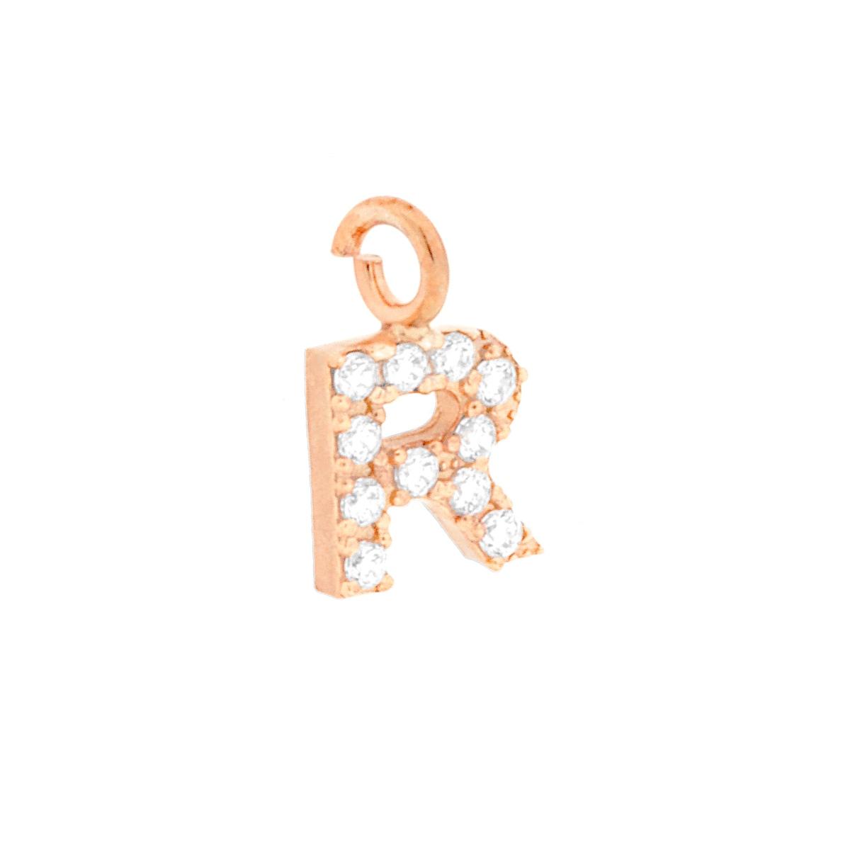 Ciondolo Lettera Iniziale Nome 11 mm con Zirconi Bianchi in ARGENTO 925 Galvanica Rosa