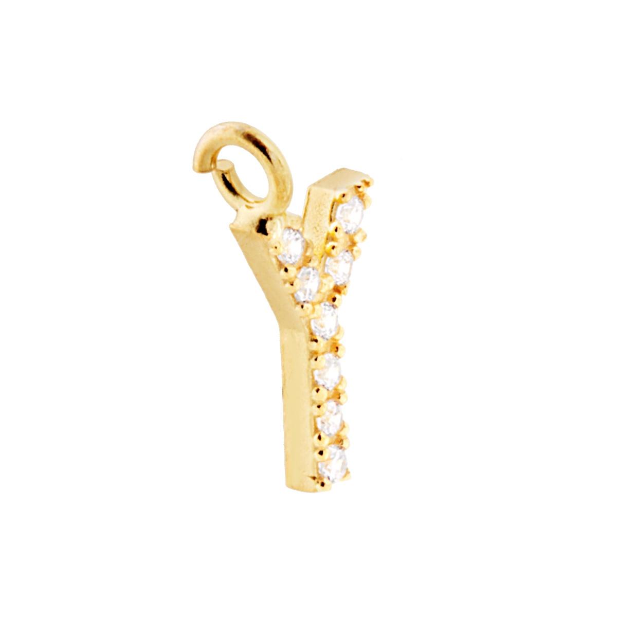 Ciondolo Lettera nome Iniziale 13 mm con Zirconi Bianchi in ARGENTO 925 Galvanica Oro