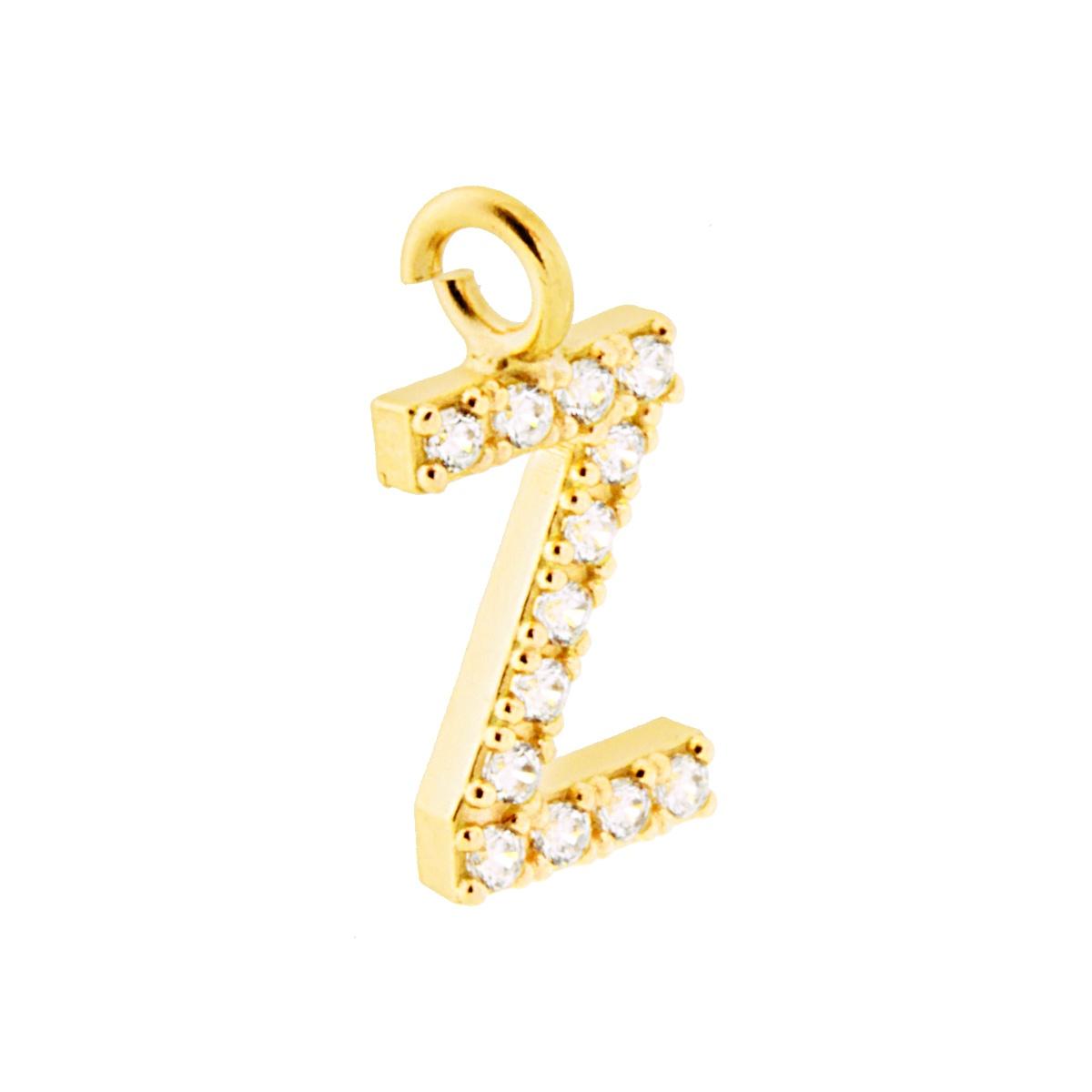 Ciondolo Lettera nome Iniziale 13 mm con Zirconi Bianchi in ARGENTO 925 Galvanica Oro