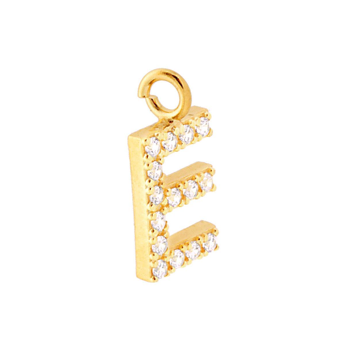 Ciondolo Lettera nome Iniziale 13 mm con Zirconi Bianchi in ARGENTO 925 Galvanica Oro