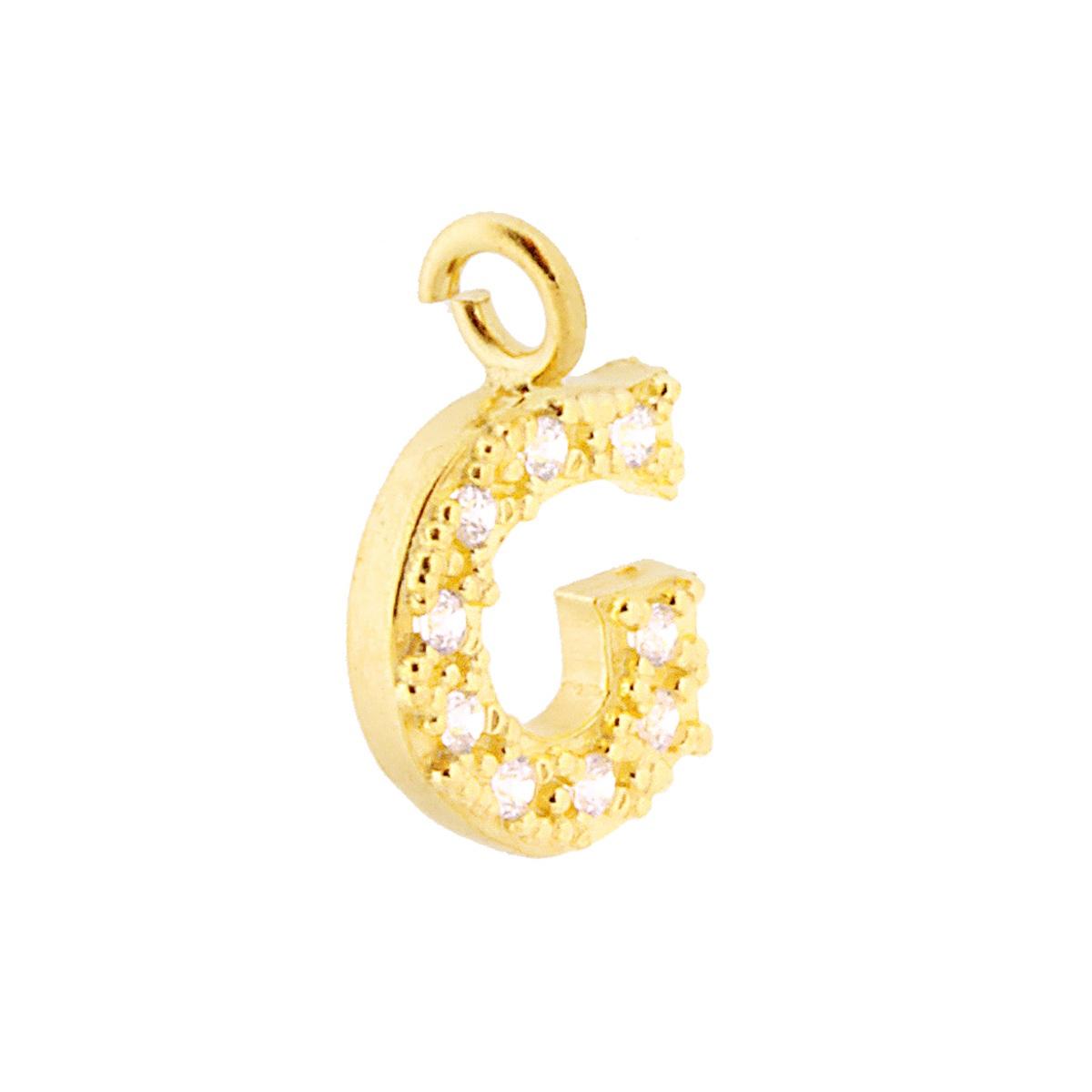 Ciondolo Lettera nome Iniziale 13 mm con Zirconi Bianchi in ARGENTO 925 Galvanica Oro