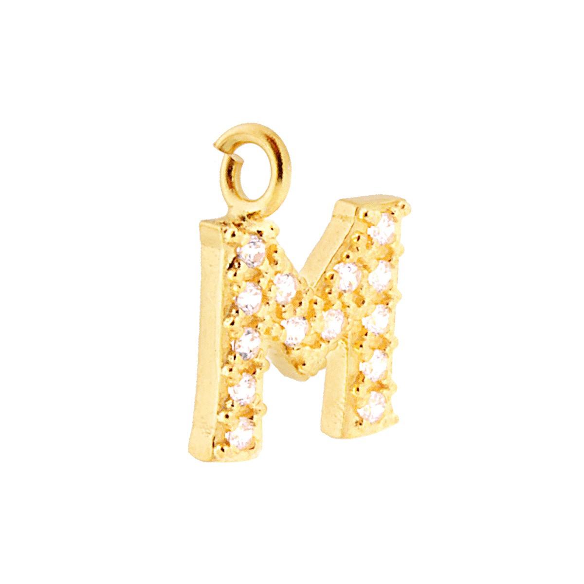 Ciondolo Lettera nome Iniziale 13 mm con Zirconi Bianchi in ARGENTO 925 Galvanica Oro