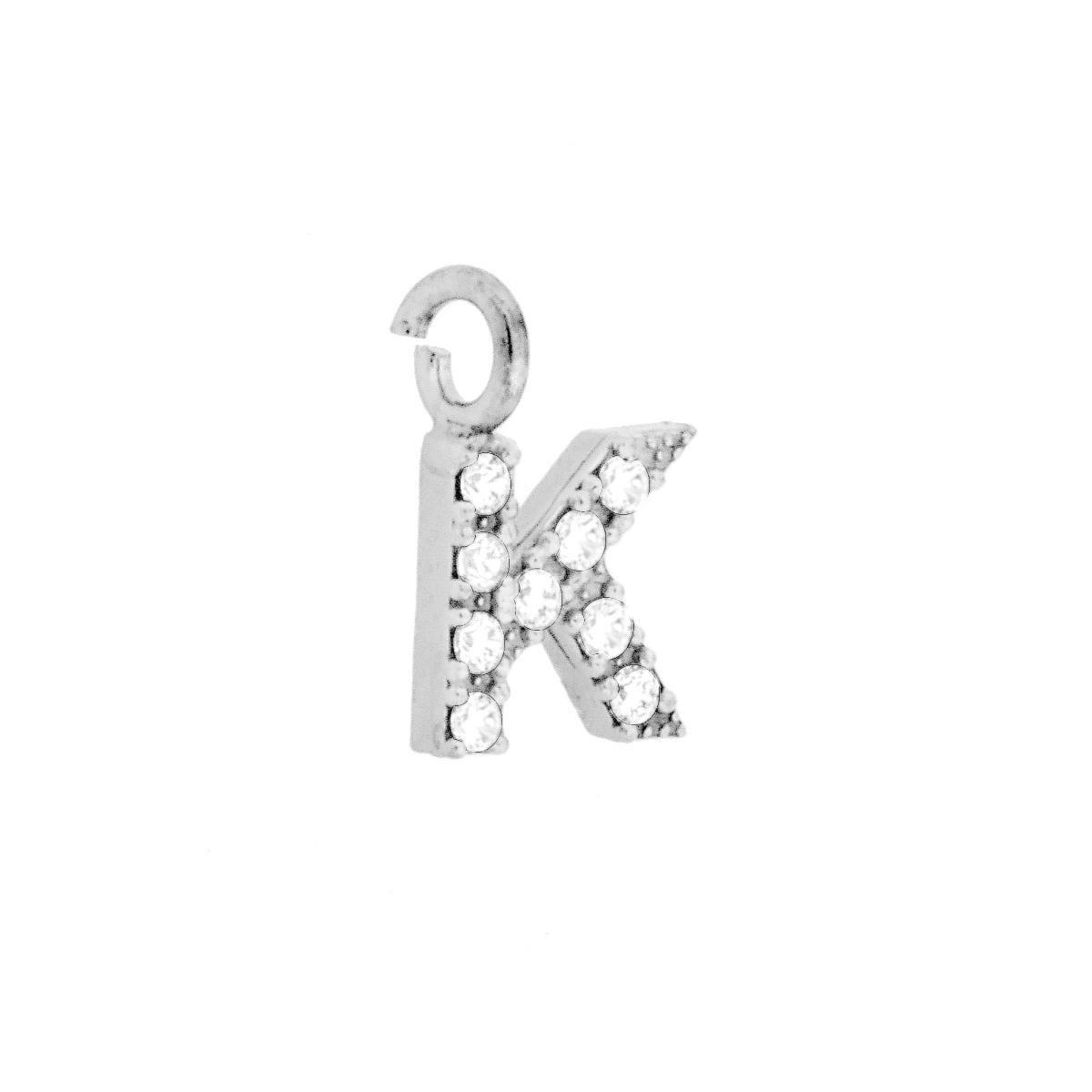 Ciondolo Lettera Iniziale Nome 11 mm con Zirconi Bianchi in ARGENTO 925 Galvanica Rodio