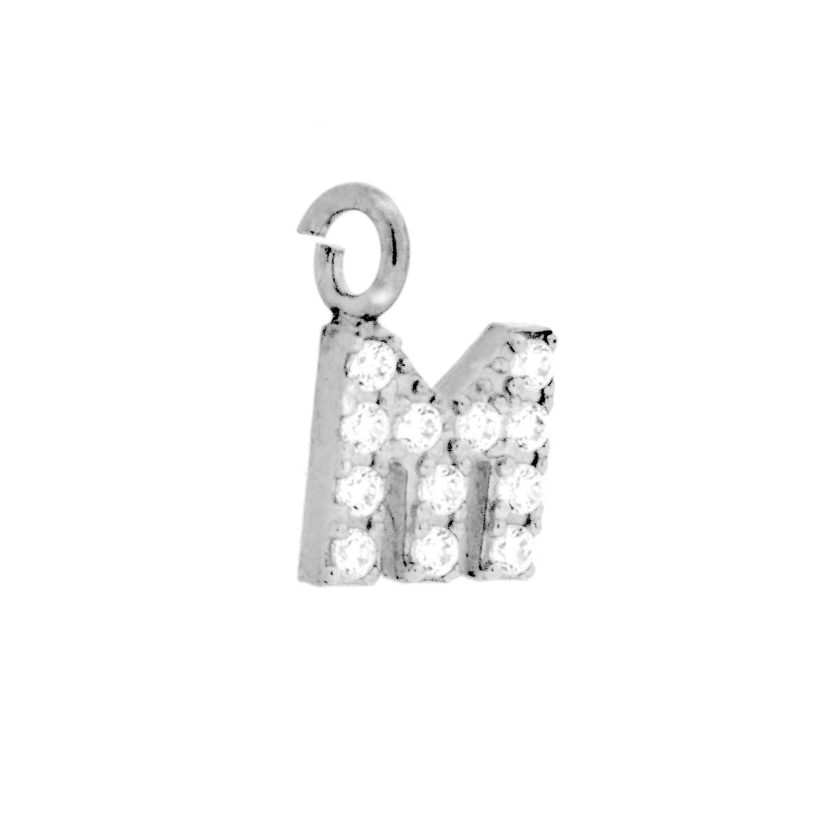 Ciondolo Lettera Iniziale Nome 11 mm con Zirconi Bianchi in ARGENTO 925 Galvanica Rodio