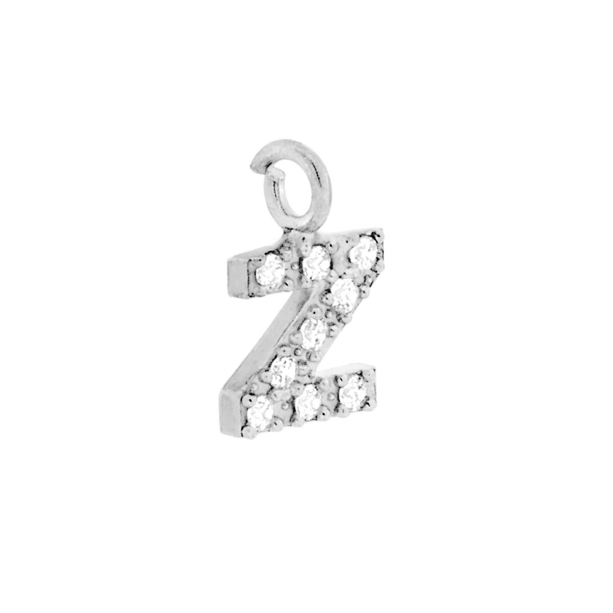Ciondolo Lettera Iniziale Nome 11 mm con Zirconi Bianchi in ARGENTO 925 Galvanica Rodio