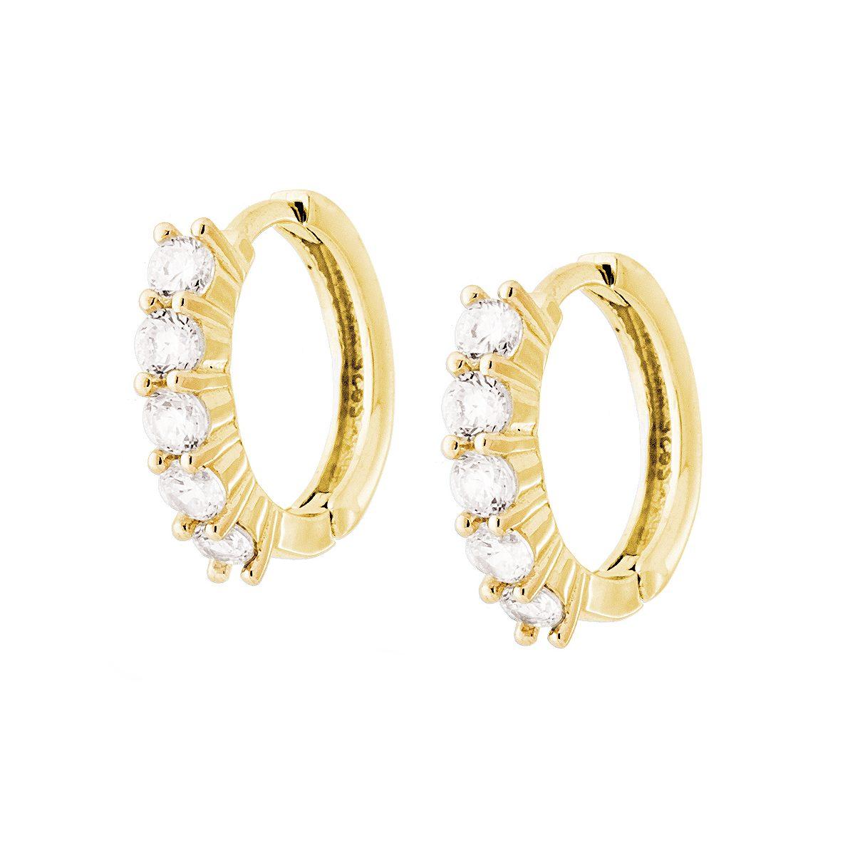 Orecchini Cerchio mm 15 con Zirconi Bianchi in ARGENTO 925 Galvanica Oro