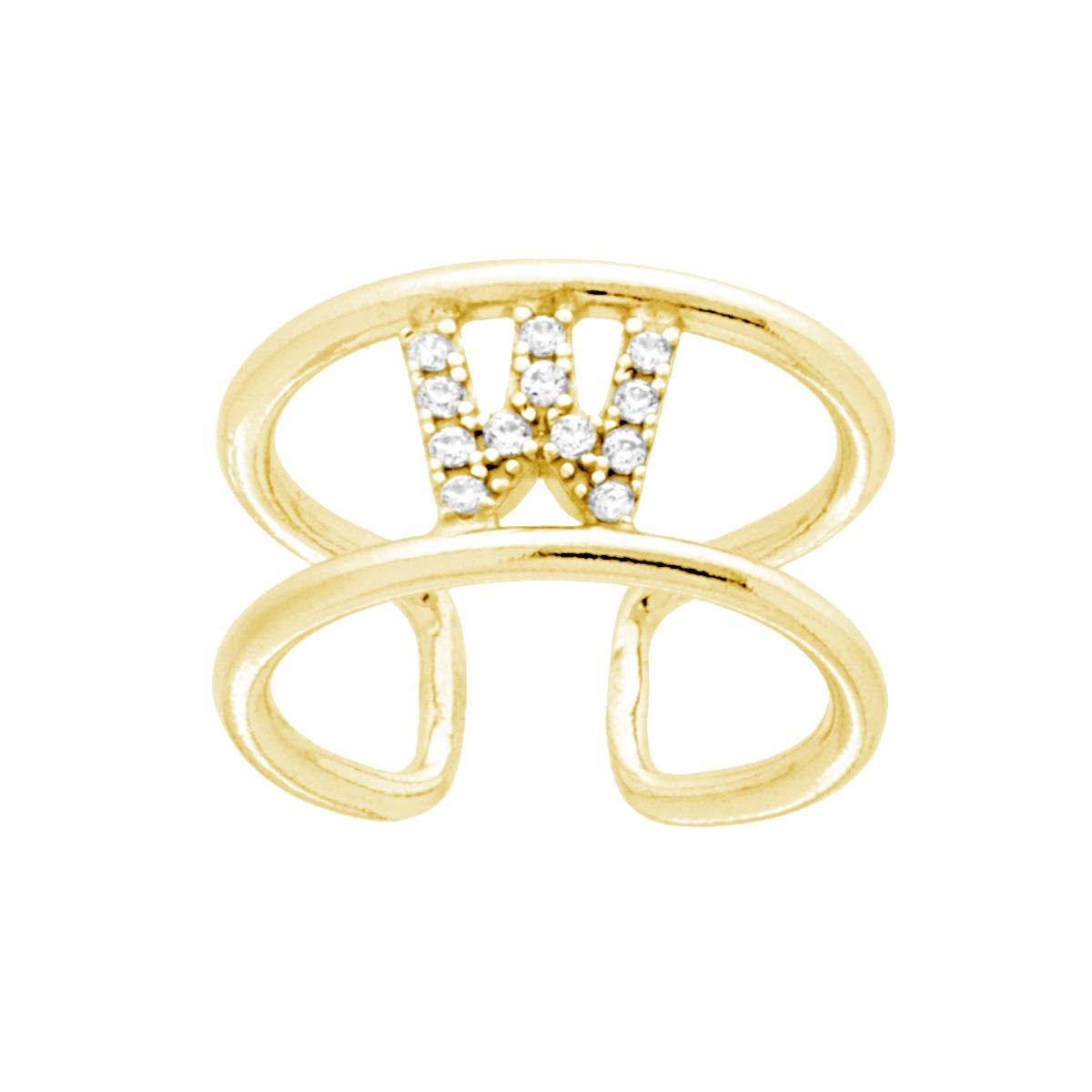 Anello Fascione a Doppio Gambo con Lettera Iniziale Nome con Zirconi Bianchi in ARGENTO 925 Galvanica Oro