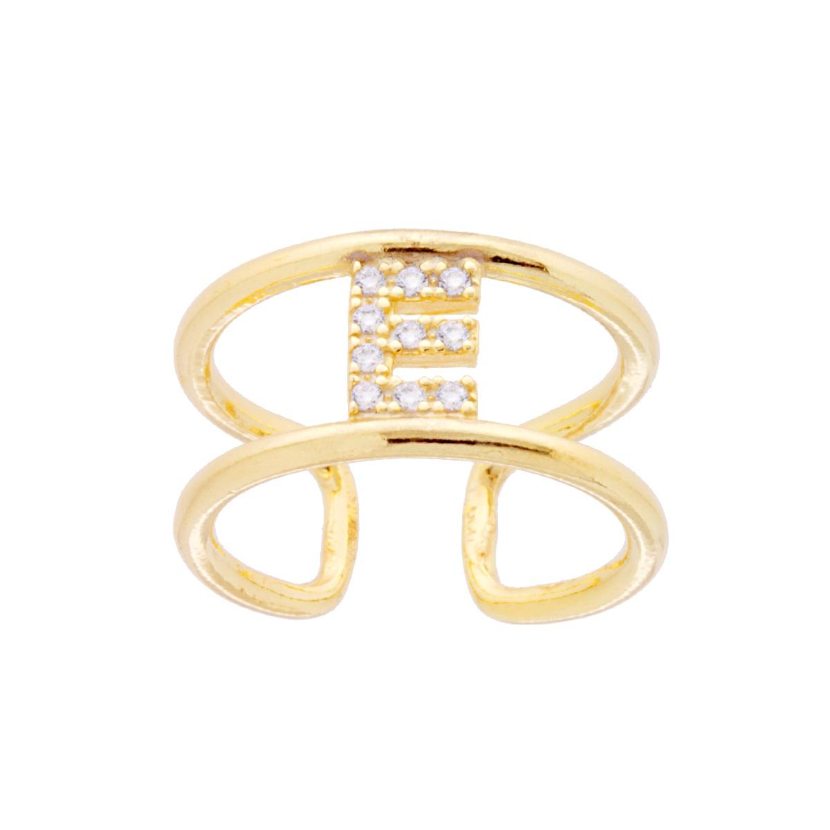 Anello Fascione a Doppio Gambo con Lettera Iniziale Nome con Zirconi Bianchi in ARGENTO 925 Galvanica Oro